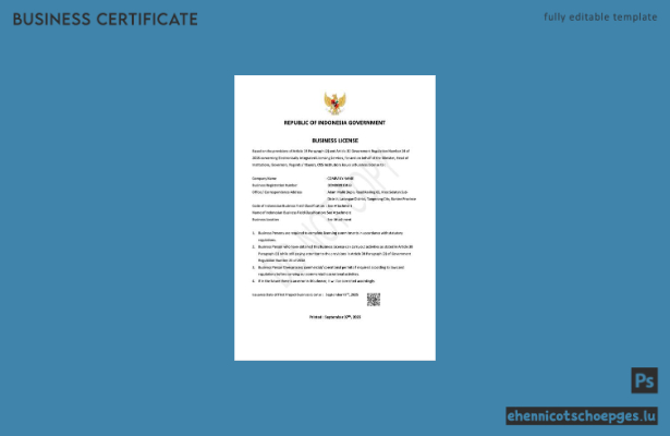 Indonesische Gewerbelizenz – Beispielansicht (Word und PDF)